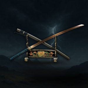 Traditionelles Katana aus vergoldetem Damaszenerstahl